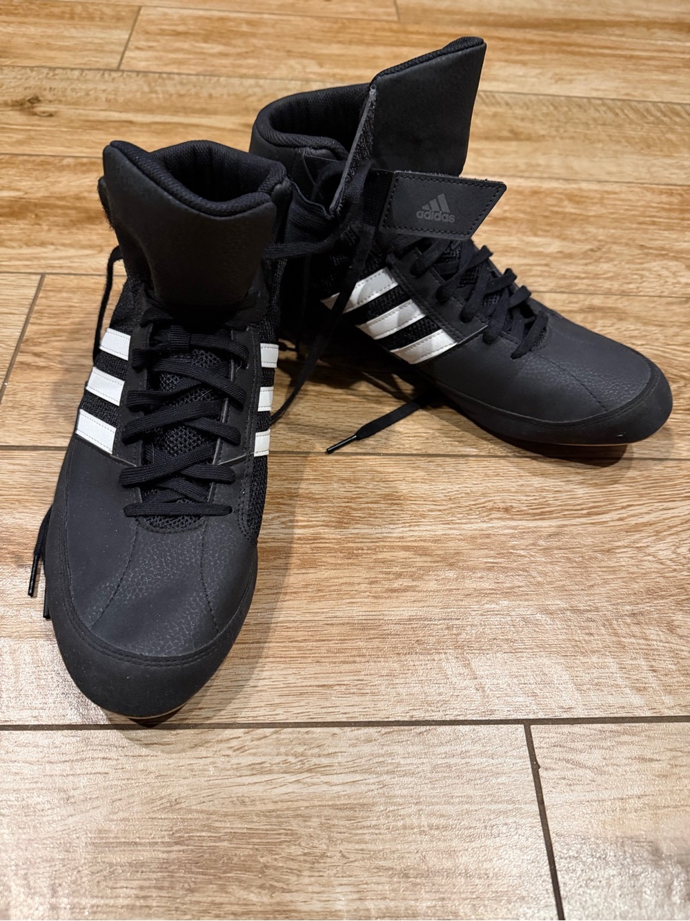 adidas Black and White High-Top Wrestling/boxing mat shoes.